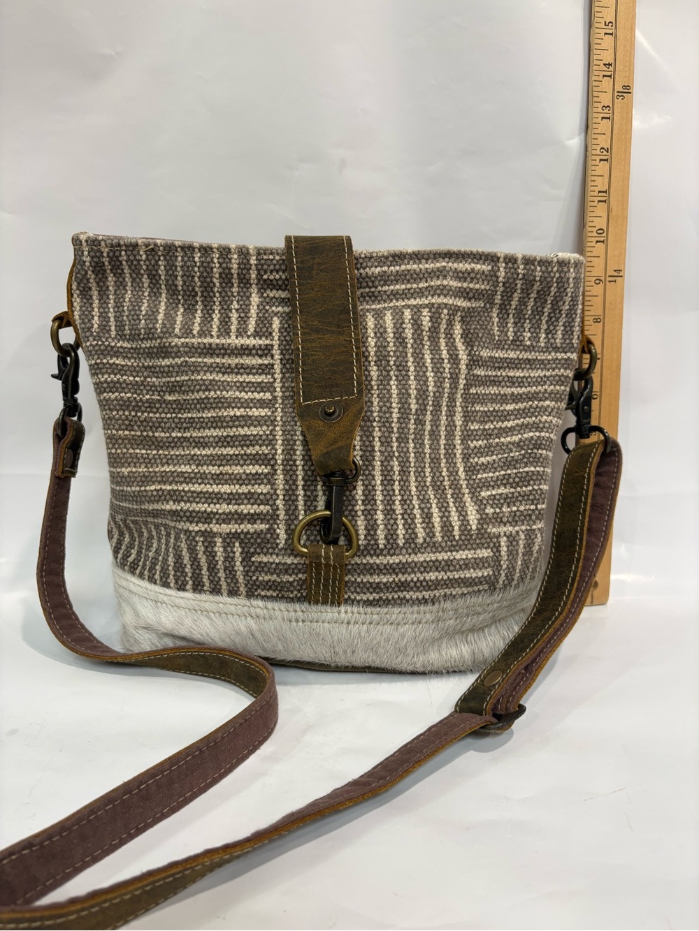 Myra Bag Brown, Cream Woven Geometric Crossbody